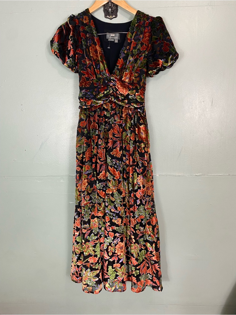 Anthropologie Katerina Velvet Floral Maxi Dress Size 00 Petite - Picture 2 of 7